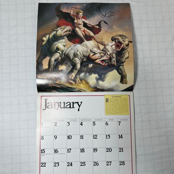 Vintage 1995 Boris Vallejo Fantasy Calendar - Unused same dates again in 2034 - Picture 5 of 16